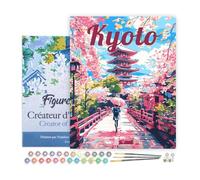 Figured'Art Peinture par Numéro Adulte avec Cadre Affiche de voyage Kyoto en fleurs - Activité Manuelle Kit de Loisir Créatif DIY Numéro d'Art Complet - 40x50cm toile tendue sur châssis