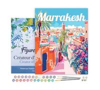 Figured'Art Peinture par Numéro Adulte avec Cadre Affiche de voyage Marrakech - Activité Manuelle Kit de Loisir Créatif DIY Numéro d'Art Complet - 40x50cm toile tendue sur châssis