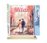 Figured'Art Peinture par Numéro Adulte avec Cadre Affiche de voyage Milan en fleurs - Activité Manuelle Kit de Loisir Créatif DIY Numéro d'Art Complet - 40x50cm avec châssis en bois à monter