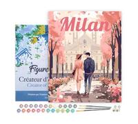 Figured'Art Peinture par Numéro Adulte avec Cadre Affiche de voyage Milan en fleurs - Activité Manuelle Kit de Loisir Créatif DIY Numéro d'Art Complet - 40x50cm toile tendue sur châssis