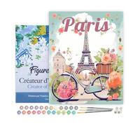 Figured'Art Peinture par Numéro Adulte avec Cadre Affiche de voyage Paris en fleurs - Activité Manuelle Kit de Loisir Créatif DIY Numéro d'Art Complet - 40x50cm toile tendue sur châssis
