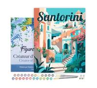 Figured'Art Peinture par Numéro Adulte avec Cadre Affiche de voyage Santorin en fleurs - Activité Manuelle Kit de Loisir Créatif DIY Numéro d'Art Complet - 40x50cm toile tendue sur châssis