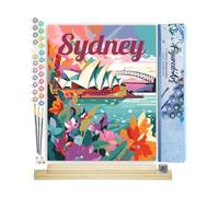 Figured'Art Peinture par Numéro Adulte avec Cadre Affiche de voyage Sydney - Activité Manuelle Kit de Loisir Créatif DIY Numéro d'Art Complet - 40x50cm avec châssis en bois à monter