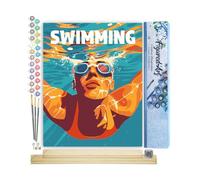 Figured'Art Peinture par Numéro Adulte avec Cadre Affiche sportive Natation - Activité Manuelle Kit de Loisir Créatif DIY Numéro d'Art Complet - 40x50cm avec châssis en bois à monter