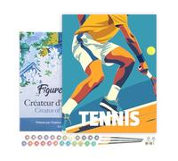 Figured'Art Peinture par Numéro Adulte avec Cadre Affiche sportive Tennis - Activité Manuelle Kit de Loisir Créatif DIY Numéro d'Art Complet - 40x50cm toile tendue sur châssis