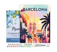 Figured'Art Peinture par Numéro Adulte avec Cadre Affiche Vintage Barcelone - Activité Manuelle Kit de Loisir Créatif DIY Numéro d'Art Complet - 40x50cm toile tendue sur châssis