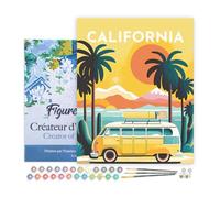 Figured'Art Peinture par Numéro Adulte avec Cadre Affiche Vintage Californie - Activité Manuelle Kit de Loisir Créatif DIY Numéro d'Art Complet - 40x50cm toile tendue sur châssis