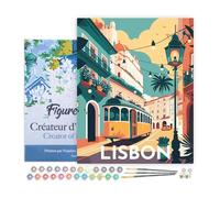 Figured'Art Peinture par Numéro Adulte avec Cadre Affiche Vintage Lisbonne - Activité Manuelle Kit de Loisir Créatif DIY Numéro d'Art Complet - 40x50cm toile tendue sur châssis