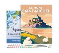 Figured'Art Peinture par Numéro Adulte avec Cadre Affiche Vintage Mont Saint-Michel - Activité Manuelle Kit de Loisir Créatif DIY Numéro d'Art Complet - 40x50cm toile tendue sur châssis