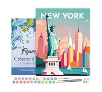 Figured'Art Peinture par Numéro Adulte avec Cadre Affiche Vintage New York - Activité Manuelle Kit de Loisir Créatif DIY Numéro d'Art Complet - 40x50cm toile tendue sur châssis