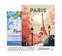 Figured'Art Peinture par Numéro Adulte avec Cadre Affiche Vintage Paris 2 - Activité Manuelle Kit de Loisir Créatif DIY Numéro d'Art Complet - 40x50cm toile tendue sur châssis