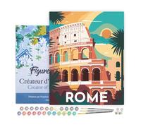 Figured'Art Peinture par Numéro Adulte avec Cadre Affiche Vintage Rome - Activité Manuelle Kit de Loisir Créatif DIY Numéro d'Art Complet - 40x50cm toile tendue sur châssis