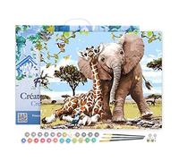 Figured'Art Peinture par Numéro Adulte avec Cadre Amis Eléphant & Girafe - Activité Manuelle Kit de Loisir Créatif DIY Numéro d'Art Complet - 40x50cm toile tendue sur châssis
