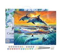 Figured'Art Peinture par Numéro Adulte avec Cadre Aube de Dauphins - Activité Manuelle Kit de Loisir Créatif DIY Numéro d'Art Complet - 40x50cm toile tendue sur châssis