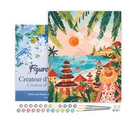 Figured'Art Peinture par Numéro Adulte avec Cadre Bali au coucher du soleil - Activité Manuelle Kit de Loisir Créatif DIY Numéro d'Art Complet - 40x50cm toile tendue sur châssis