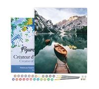 Figured'Art Peinture par Numéro Adulte avec Cadre Barque et lac de Montagne Taille - Activité Manuelle Kit de Loisir Créatif DIY Numéro d'art Complet - 40x50cm Toile tendue sur châssis