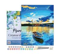 Figured'Art Peinture par Numéro Adulte avec Cadre Barque et Lever de Soleil - Activité Manuelle Kit de Loisir Créatif DIY Numéro d'art Complet - 40x50cm Toile tendue sur châssis