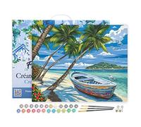 Figured'Art Peinture par Numéro Adulte avec Cadre Barque sous les Cocotiers - Activité Manuelle Kit de Loisir Créatif DIY Numéro d'Art Complet - 40x50cm toile tendue sur châssis