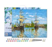 Figured'Art Peinture par Numéro Adulte avec Cadre Bateaux Navigant sur la Seine à Rouen - Monet - Activité Manuelle Kit de Loisir Créatif DIY Numéro d'Art Complet - 40x50cm toile tendue sur châssis
