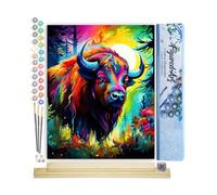 Figured'Art Peinture par Numéro Adulte avec Cadre Bison Coloré Abstrait - Activité Manuelle Kit de Loisir Créatif DIY Numéro d'Art Complet Animaux - 40x50cm avec châssis en bois à monter