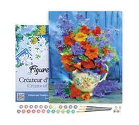 Figured'Art Peinture par Numéro Adulte avec Cadre Bouquet orange et violet - Activité Manuelle Kit de Loisir Créatif DIY Numéro d'Art Complet - 40x50cm toile tendue sur châssis