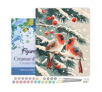 Figured'Art Peinture par Numéro Adulte avec Cadre Cardinal d'Hiver - Activité Manuelle Kit de Loisir Créatif DIY Numéro d'Art Complet - 40x50cm toile tendue sur châssis