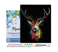 Figured'Art Peinture par Numéro Adulte avec Cadre Cerf en Couleur - Activité Manuelle Kit de Loisir Créatif DIY Numéro d'Art Complet - 40x50cm toile tendue sur châssis