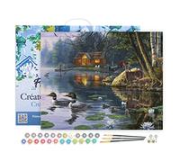 Figured'Art Peinture par Numéro Adulte avec Cadre Chalet au Bord du lac - Activité Manuelle Kit de Loisir Créatif DIY Numéro d'art Complet - 40x50cm Toile tendue sur châssis