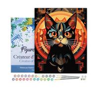 Figured'Art Peinture par Numéro Adulte avec Cadre Chat noir Art Déco - Activité Manuelle Kit de Loisir Créatif DIY Numéro d'Art Complet - 40x50cm toile tendue sur châssis