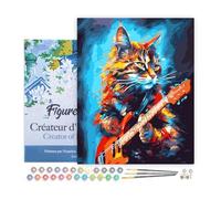 Figured'Art Peinture par Numéro Adulte avec Cadre Chat rocker en Abstrait - Activité Manuelle Kit de Loisir Créatif DIY Numéro d'Art Complet - 40x50cm toile tendue sur châssis