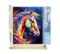 Figured'Art Peinture par Numéro Adulte avec Cadre Cheval Coloré Abstrait - Activité Manuelle Kit de Loisir Créatif DIY Numéro d'Art Complet Animaux - 40x50cm avec châssis en bois à monter