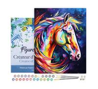 Figured'Art Peinture par Numéro Adulte avec Cadre Cheval Coloré Abstrait - Activité Manuelle Kit de Loisir Créatif DIY Numéro d'Art Complet Animaux - 40x50cm toile tendue sur châssis