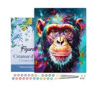 Figured'Art Peinture par Numéro Adulte avec Cadre Chimpanzé Coloré Abstrait - Activité Manuelle Kit de Loisir Créatif DIY Numéro d'Art Complet Animaux - 40x50cm toile tendue sur châssis