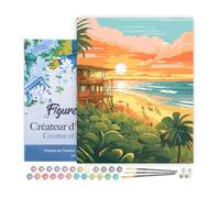 Figured'Art Peinture par Numéro Adulte avec Cadre Club de plage au coucher du soleil - Activité Manuelle Kit de Loisir Créatif DIY Numéro d'Art Complet - 40x50cm toile tendue sur châssis