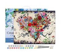 Figured'Art Peinture par Numéro Adulte avec Cadre Coeur de Fleurs - Activité Manuelle Kit de Loisir Créatif DIY Numéro d'Art Complet - 40x50cm toile tendue sur châssis
