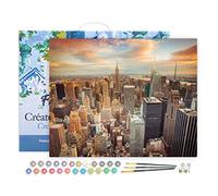 Figured'Art Peinture par Numéro Adulte avec Cadre Coucher de soleil sur New York - Activité Manuelle Kit de Loisir Créatif DIY Numéro d'Art Complet - 40x50cm toile tendue sur châssis