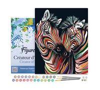 Figured'Art Peinture par Numéro Adulte avec Cadre Couple de Zèbres colorés - Activité Manuelle Kit de Loisir Créatif DIY Numéro d'Art Complet - 40x50cm toile tendue sur châssis