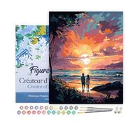 Figured'Art Peinture par Numéro Adulte avec Cadre Couple et coucher de soleil coloré - Activité Manuelle Kit de Loisir Créatif DIY Numéro d'Art Complet - 40x50cm toile tendue sur châssis
