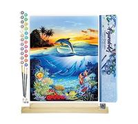 Figured'Art Peinture par Numéro Adulte avec Cadre Dauphins dans le lagon - Activité Manuelle Kit de Loisir Créatif DIY Numéro d'Art Complet Animaux - 40x50cm avec châssis en bois à monter