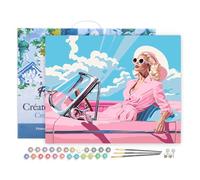 Figured'Art Peinture par Numéro Adulte avec Cadre Diva dans une Voiture Rétro Rose - Activité Manuelle Kit de Loisir Créatif DIY Numéro d'Art Complet - 40x50cm toile tendue sur châssis