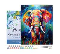 Figured'Art Peinture par Numéro Adulte avec Cadre Éléphant Coloré Abstrait - Activité Manuelle Kit de Loisir Créatif DIY Numéro d'Art Complet Animaux - 40x50cm toile tendue sur châssis