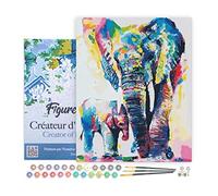 Figured'Art Peinture par Numéro Adulte avec Cadre Eléphants Aquarelle - Activité Manuelle Kit de Loisir Créatif DIY Numéro d'Art Complet - 40x50cm toile tendue sur châssis