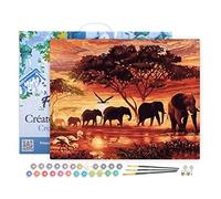 Figured'Art Peinture par Numéro Adulte avec Cadre Eléphants au Coucher du soleil - Activité Manuelle Kit de Loisir Créatif DIY Numéro d'Art Complet - 40x50cm toile tendue sur châssis