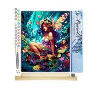 Figured'Art Peinture par Numéro Adulte avec Cadre Fée et papillons - Activité Manuelle Kit de Loisir Créatif DIY Numéro d'Art Complet - 40x50cm avec châssis en bois à monter
