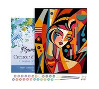 Figured'Art Peinture par Numéro Adulte avec Cadre Femme abstraite style Picasso - Activité Manuelle Kit de Loisir Créatif DIY Numéro d'Art Complet - 40x50cm toile tendue sur châssis