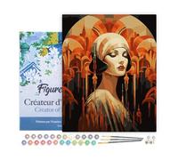 Figured'Art Peinture par Numéro Adulte avec Cadre Femme Art Déco - Activité Manuelle Kit de Loisir Créatif DIY Numéro d'Art Complet - 40x50cm toile tendue sur châssis