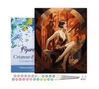 Figured'Art Peinture par Numéro Adulte avec Cadre Femme assise Art Déco - Activité Manuelle Kit de Loisir Créatif DIY Numéro d'Art Complet - 40x50cm toile tendue sur châssis