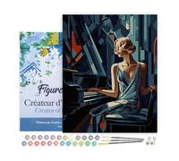 Figured'Art Peinture par Numéro Adulte avec Cadre Femme au Piano Art Déco - Activité Manuelle Kit de Loisir Créatif DIY Numéro d'Art Complet - 40x50cm toile tendue sur châssis