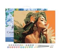Figured'Art Peinture par Numéro Adulte avec Cadre Femme au turban africain - Activité Manuelle Kit de Loisir Créatif DIY Numéro d'Art Complet - 40x50cm toile tendue sur châssis