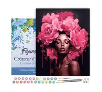 Figured'Art Peinture par Numéro Adulte avec Cadre Femme aux cheveux de pivoines - Activité Manuelle Kit de Loisir Créatif DIY Numéro d'Art Complet - 40x50cm toile tendue sur châssis